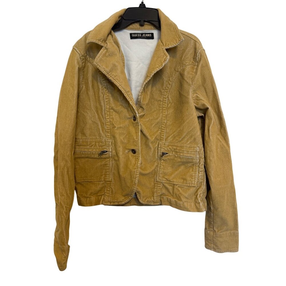 Guess Jeans Womens XL Tan Corduroy Jacket Button Down Long Sleeve Casual Style